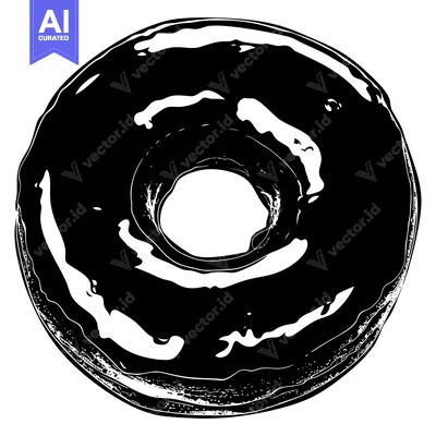Premium design asset: A Black and White Illustration of a Glazed Donut