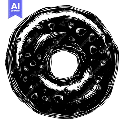 Aset premium populer: Black and White Illustration of a Donut with Sprinkles