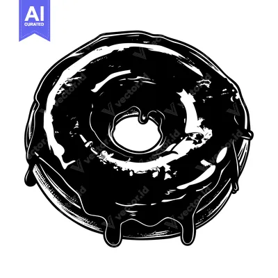 Aset desain premium: Black and White Illustration of a Glazed Donut