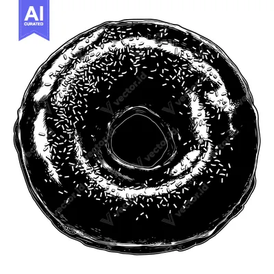 Aset desain premium: Black and White Illustration of a Sprinkled Doughnut