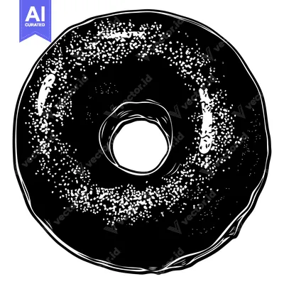 Premium design asset: A Black and White Illustration of a Sprinkled Donut