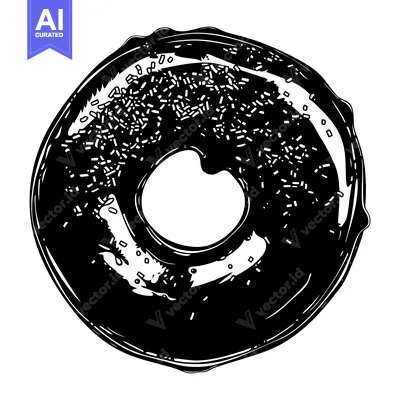 Aset premium populer: Black and White Illustration of a Donut with Sprinkles