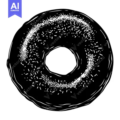 Aset premium populer: A Black and White Illustration of a Glazed Donut