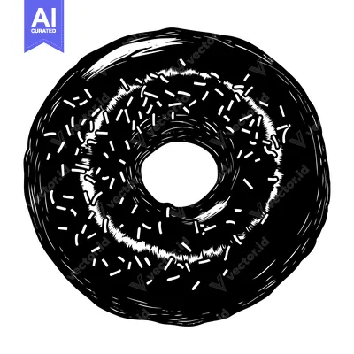 Aset desain premium: Black and White Hand-Drawn Illustration of a Sprinkled Donut