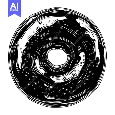Aset premium populer: Black and White Illustration of a Sprinkled Donut