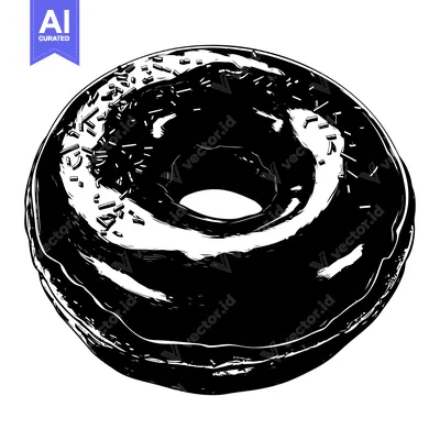 Popular premium asset: Black and White Illustration of a Glazed Donut with Sprinkles