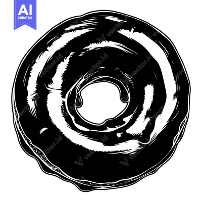 A Black and White Illustration of a Glazed Donut