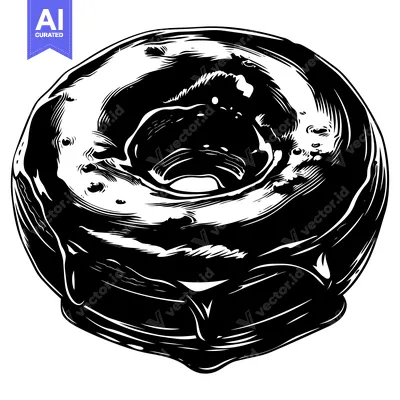 Aset premium populer: Black and White Illustration of a Glazed Donut
