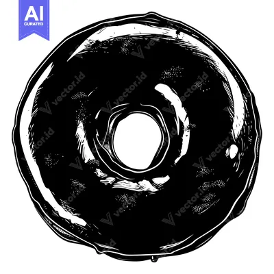 Aset desain premium: A Black and White Illustration of a Glazed Donut