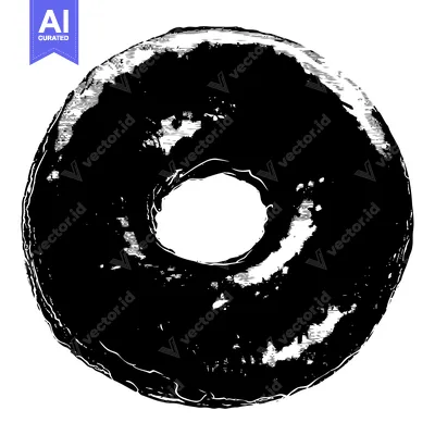 Aset premium populer: A Black and White Illustration of a Donut with a Hole