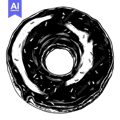 Premium design asset: Black and White Illustration of a Glazed Donut with Sprinkles