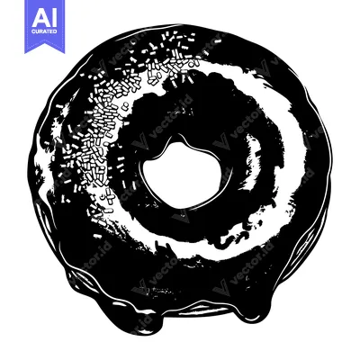 Popular premium asset: Black and white illustration of a donut with sprinkles and frosting
