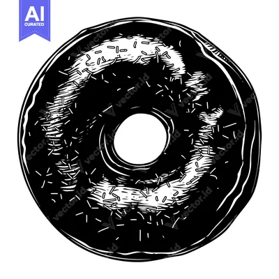 Aset desain premium: A Black and White Hand-Drawn Illustration of a Sprinkled Donut