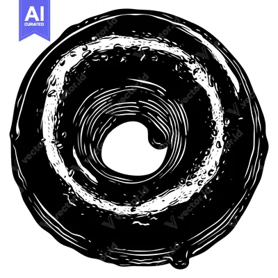 Aset desain premium: Black and White Illustration of a Donut with Sprinkles