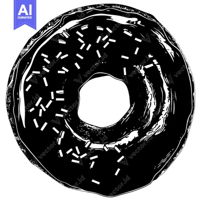 Aset premium populer: Black and White Illustration of a Sprinkled Donut