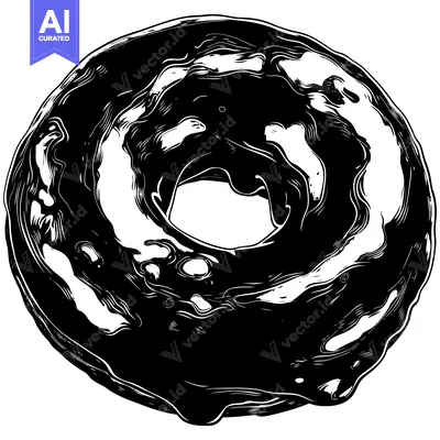 Aset premium populer: Black and White Illustration of a Glazed Donut