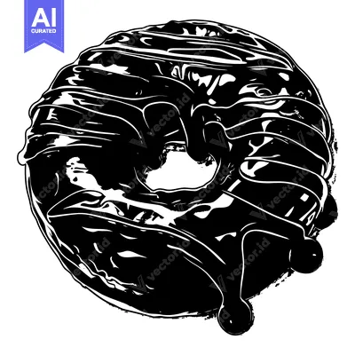 Aset premium populer: Black and White Illustration of a Glazed Donut