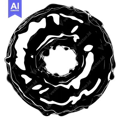 Aset desain premium: Black and White Illustration of a Glazed Donut