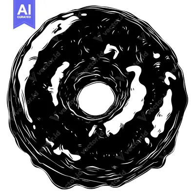 Popular premium asset: Black and White Illustration of a Glazed Donut
