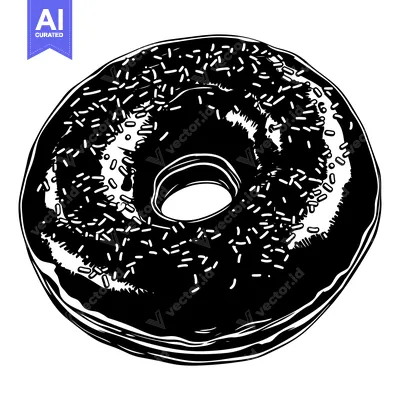 A Black and White Illustration of a Sprinkled Donut