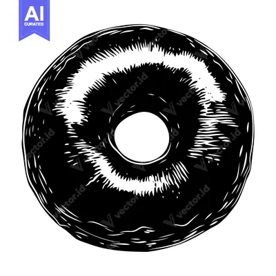 Popular premium asset: Hand-drawn black and white illustration of a donut with a hole