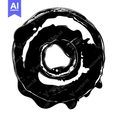 Premium design asset: Black and white illustration of a ring-shaped object with a hole in th