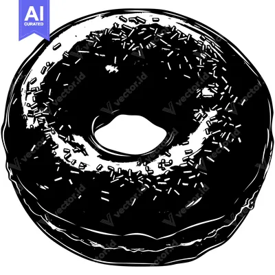 Aset premium populer: Black and White Illustration of a Sprinkled Donut