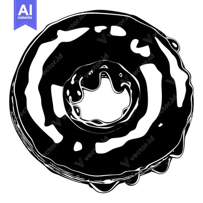 Aset desain premium: Black and White Illustration of a Glazed Donut