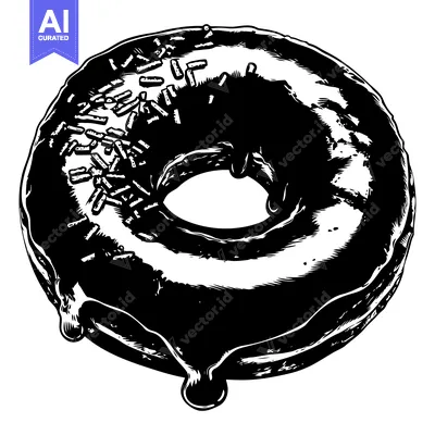 Aset premium populer: Black and White Illustration of a Glazed Donut with Sprinkles