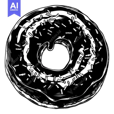 Popular premium asset: A Black and White Illustration of a Glazed Donut with Sprinkles