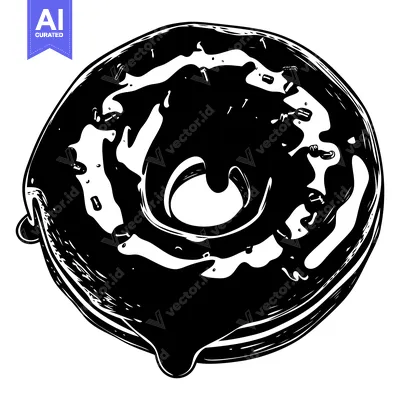Black and White Illustration of a Glazed Donut with Dripping Icing