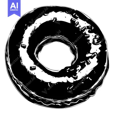 Aset desain premium: Black and White Sketch of a Sprinkled Donut