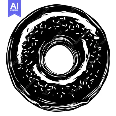 Aset premium populer: Black and White Illustration of a Sprinkled Donut