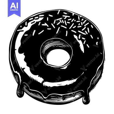 Aset premium populer: Black and White Illustration of a Glazed Donut with Sprinkles