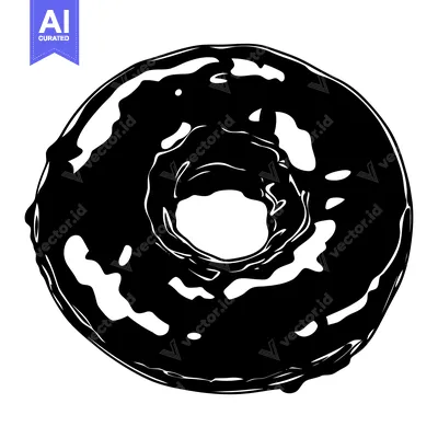 Aset desain premium: Black and White Silhouette of a Glazed Donut