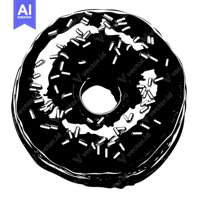 Premium design asset: Black and White Illustration of a Glazed Donut with Sprinkles