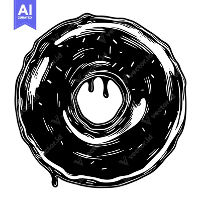 Aset premium populer: Black and White Hand-Drawn Illustration of a Dripping Donut