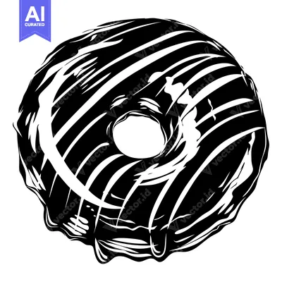 Aset desain premium: A Black and White Illustration of a Glazed Donut