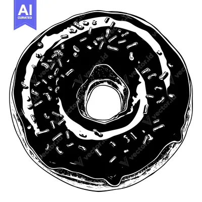 Black and White Illustration of a Glazed Donut with Sprinkles