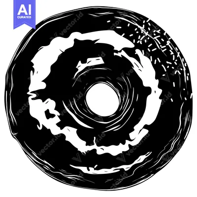 Black and White Sketch of a Glazed Doughnut
