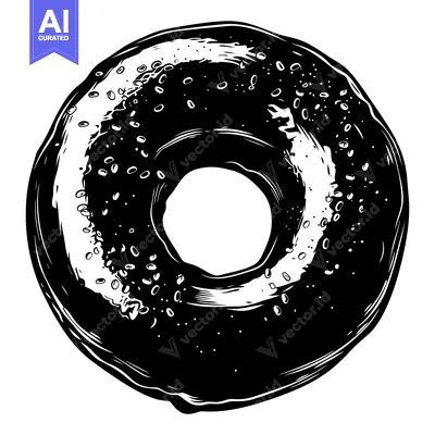 A Black and White Illustration of a Glazed Donut