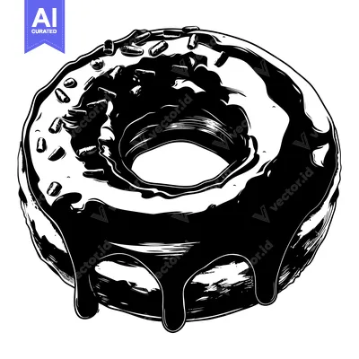 Black and White Illustration of a Glazed Donut with Sprinkles