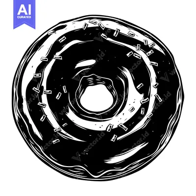 Aset premium populer: A Black and White Illustration of a Glazed Donut with Sprinkles