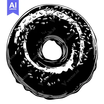 A Black and White Illustration of a Donut with Sprinkles