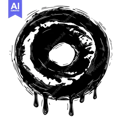 Aset premium populer: Black and White Drawing of a Dripping Donut