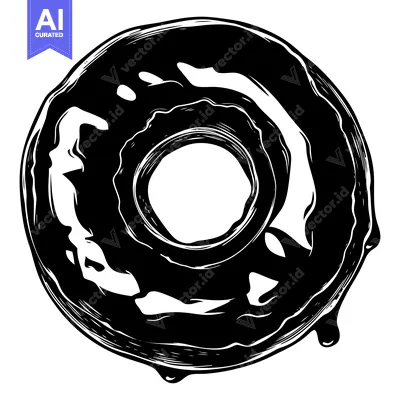 Black and white illustration of a dripping donut