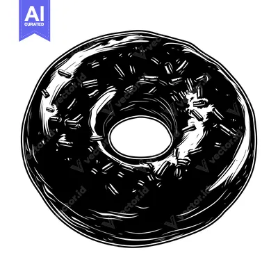 Aset premium populer: Black and White Illustration of a Glazed Donut with Sprinkles