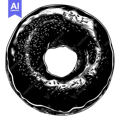 Aset desain premium: Black and White Illustration of a Glazed Donut with Sprinkles