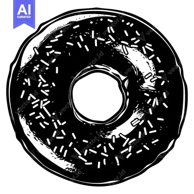 Aset desain premium: Black and White Illustration of a Glazed Donut with Sprinkles