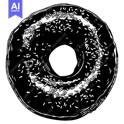 A Black and White Illustration of a Sprinkled Donut